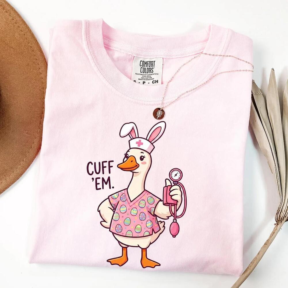S Cuff Em Nurse Shirt Goose Nurse T-shirt Easter Nurse Tee - Picture 1 of 4